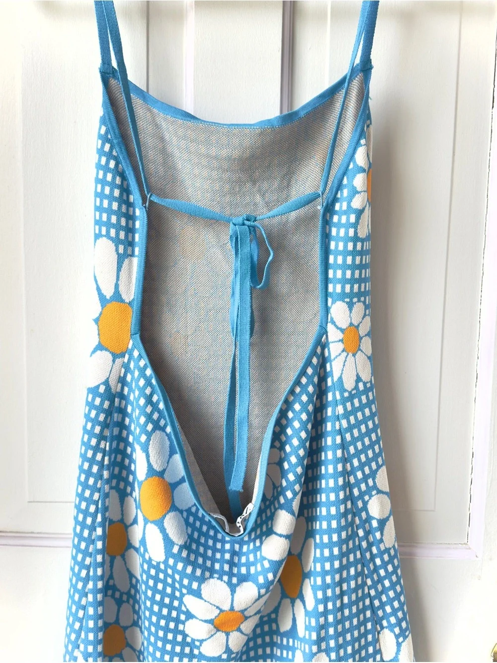 Zara Blue Gingham Daisy Knit Mini Dress Size Large - Picture 9 of 12